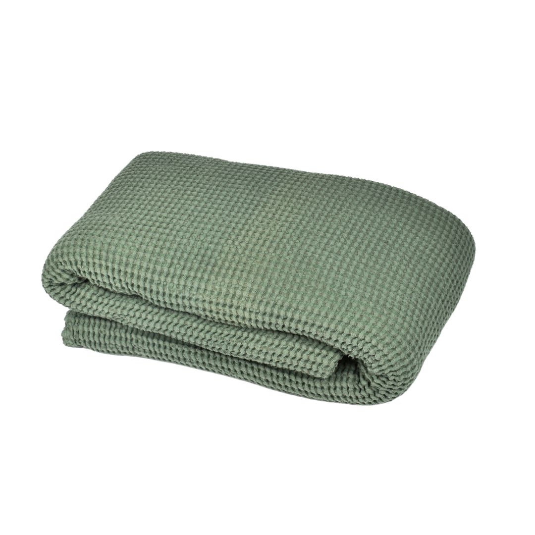 Waffle weave bed throw in pale green colour, 215X230 cm