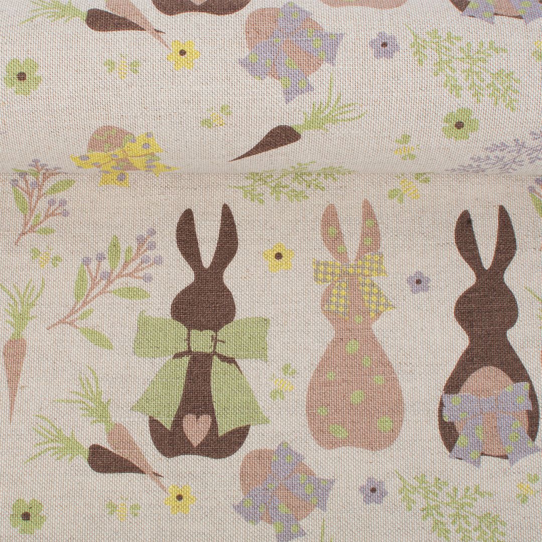 Printed semi linen fabric Bunnies, 240 g/m²