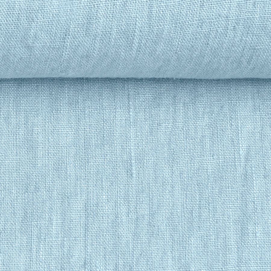 Washed linen fabric in pale sky colour, 205 g/m²