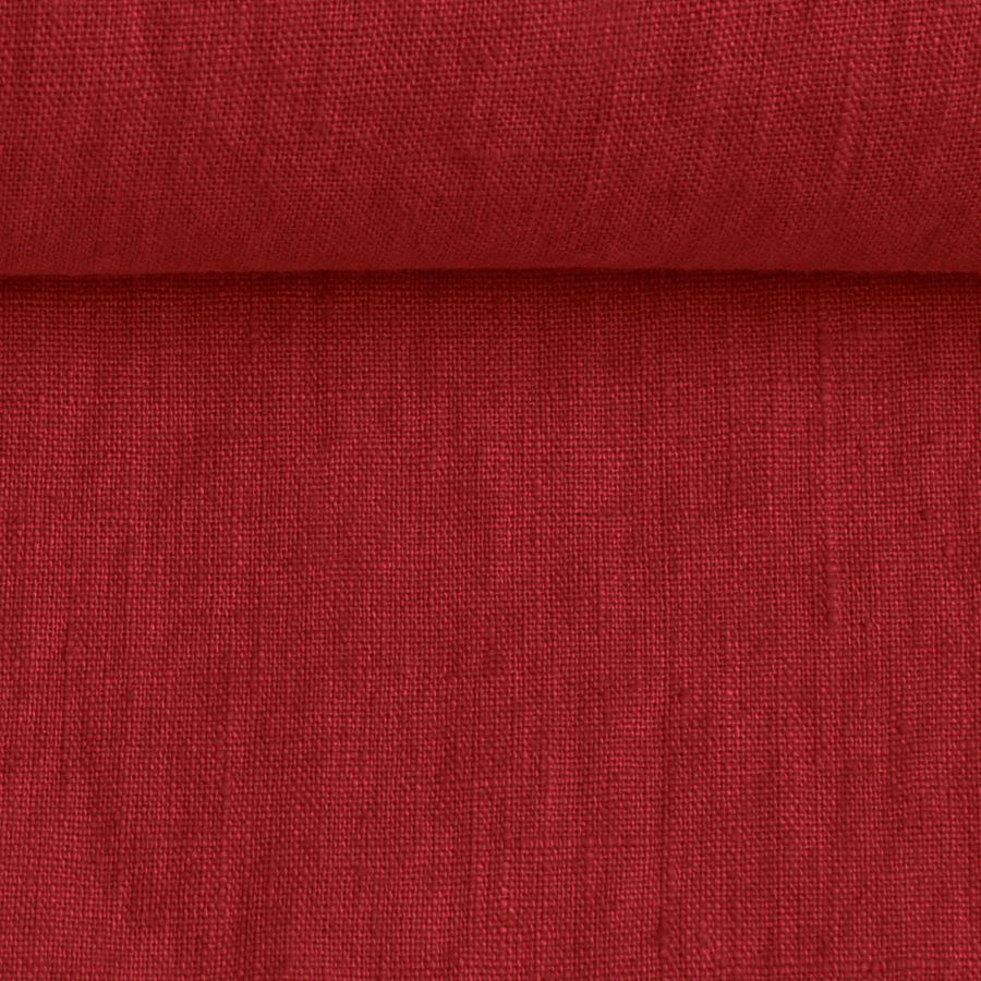 Washed linen fabric in burgundy colour, 205 g/m²