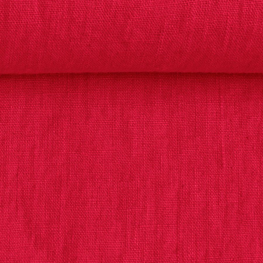 Washed linen fabric in cyclamen pink, 205 g/m²
