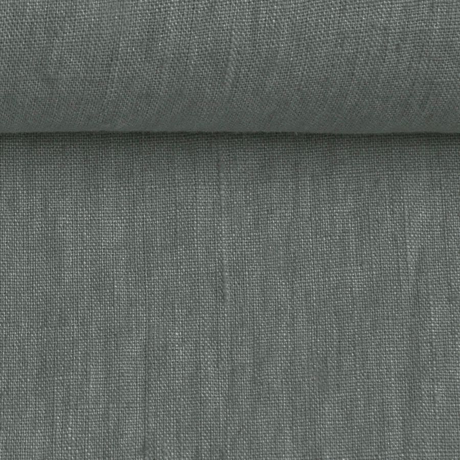 Washed linen fabric in grey, 205 g/m²