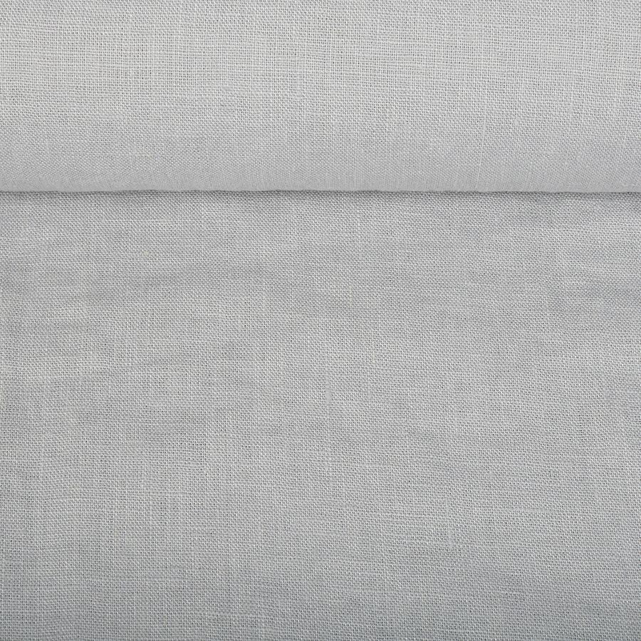 Washed linen fabric in light grey, 205 g/m²