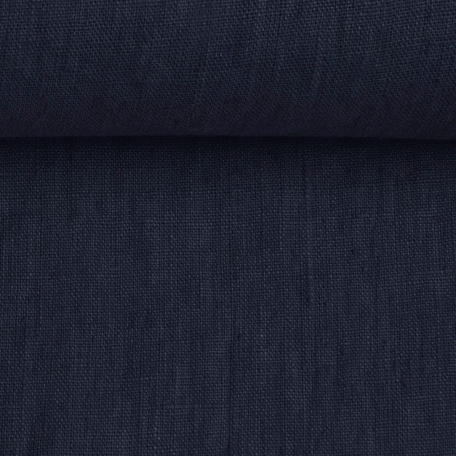 Night blue washed linen fabric, 205 g/m²