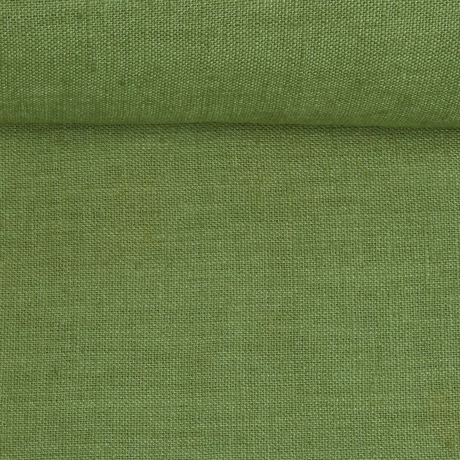Washed linen fabric in fern green colour, 205 g/m²
