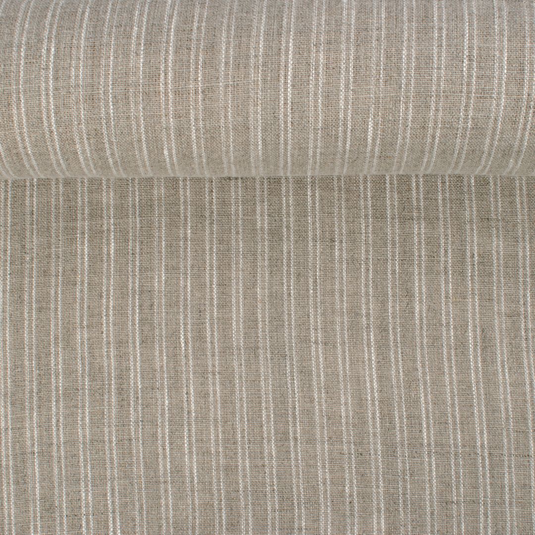 Washed natural color striped linen fabric, 215 g/m²