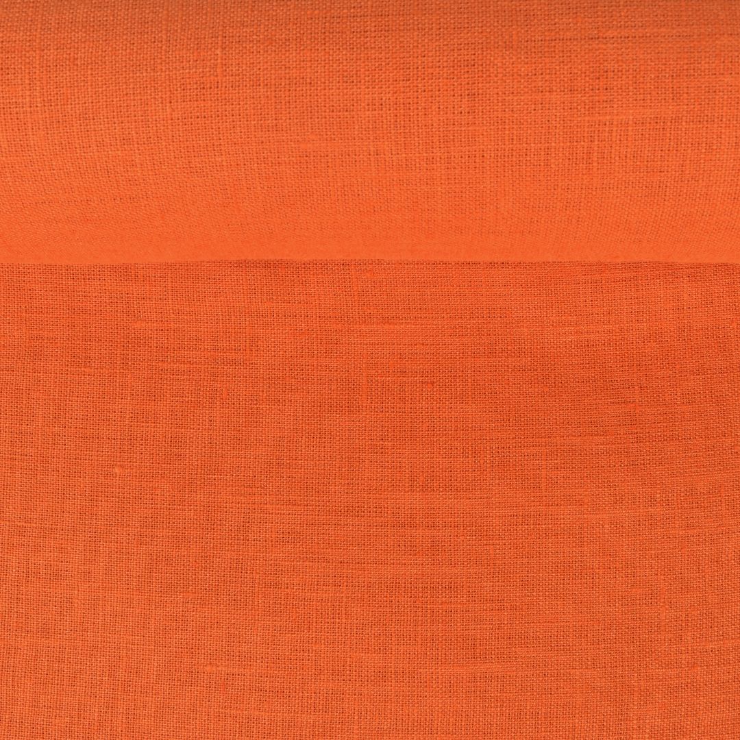 Washed luminous orange color linen fabric, 205 g/m²