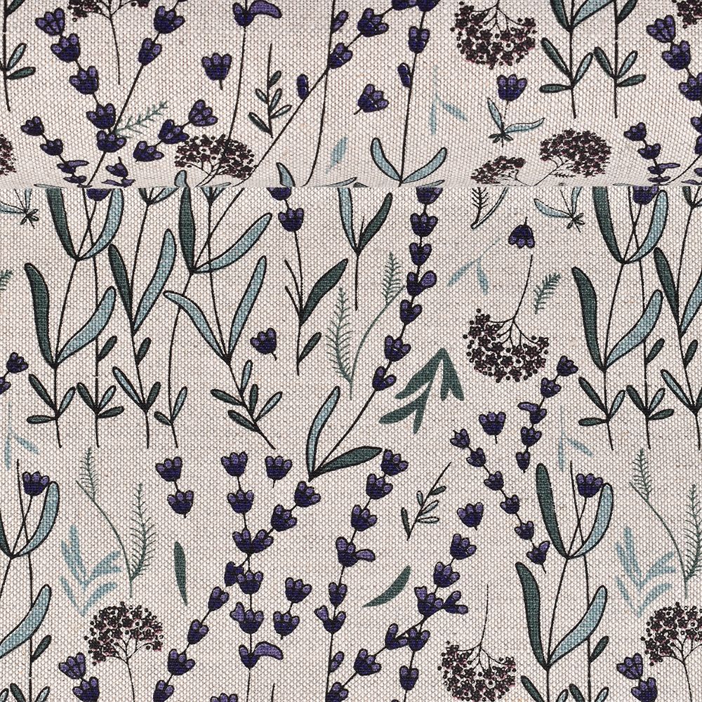 Printed semi linen fabric Lavender, 240 g/m²