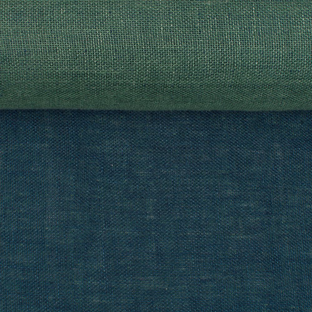 Washed, double-sided teal and green colours linen fabric, 210 g/m²