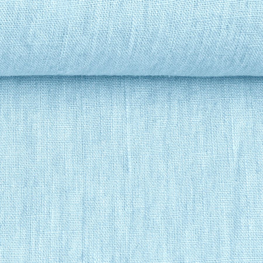 Washed sky blue color linen fabric, 200 g/m²