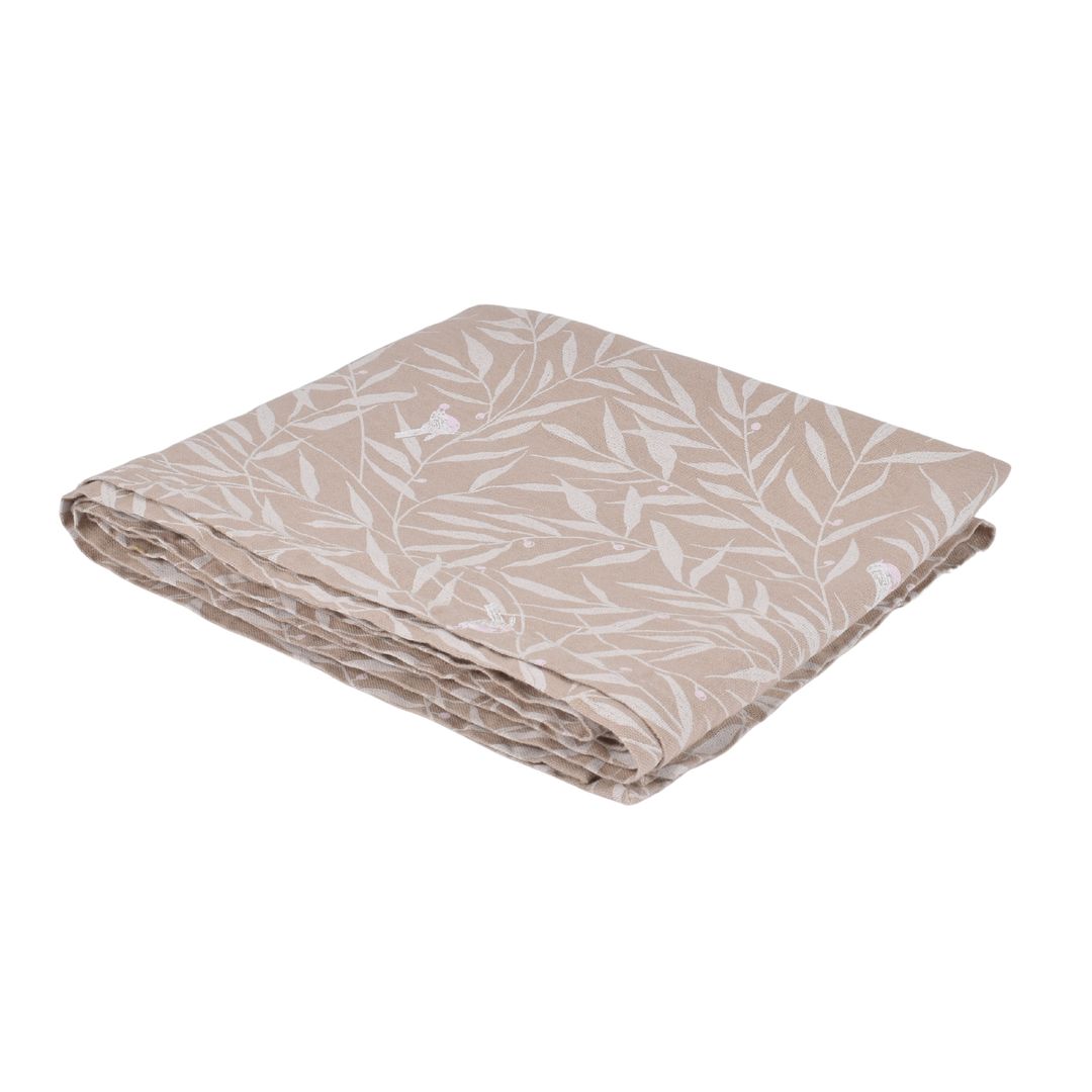 Linen runner White garden in sand color, 42X200 cm