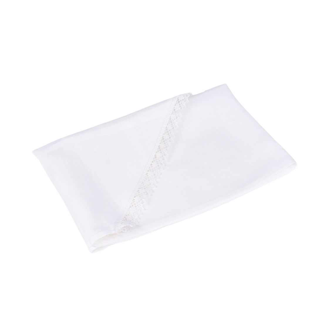 Baltos spalvos lininis takelis su nėriniu LINAS CLASSIC, 42X120 cm