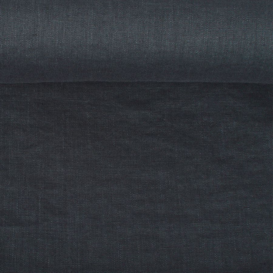 Washed linen fabric in asphalt grey, 130 g/m²