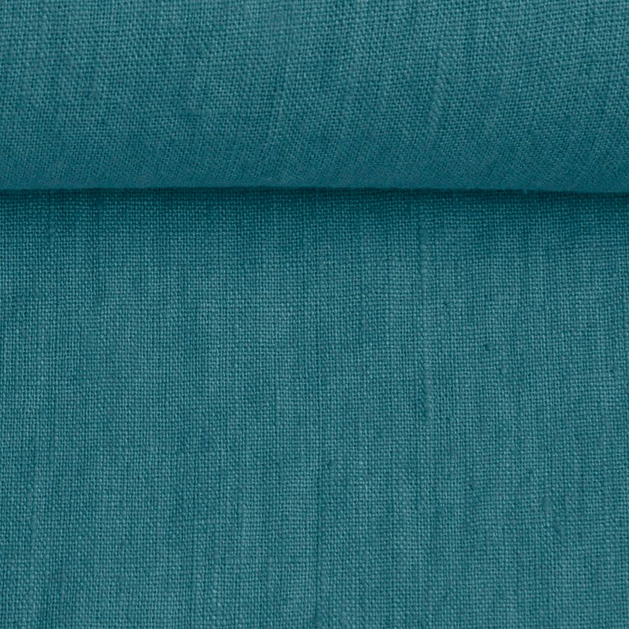 Washed linen fabric in blue, 205 g/m²
