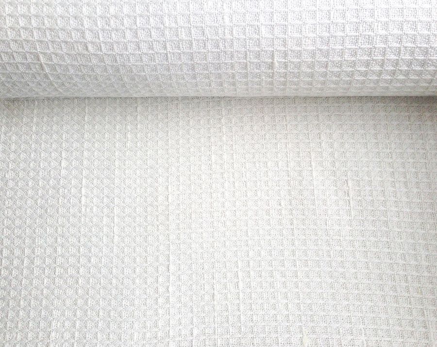 Waffle weave washed linen fabric in snow white, 230 g/m²