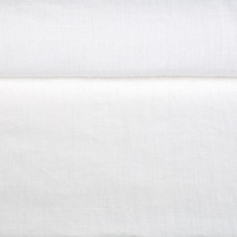 Washed linen fabric in snow white, 130 g/m²