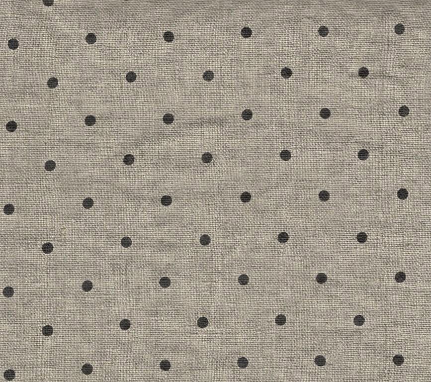 Washed natural fabric in black dots pattern, 200 g/m²