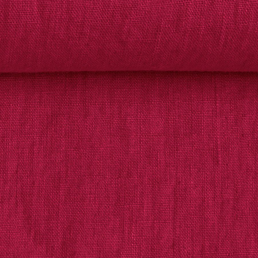 Washed linen fabric in cyclamen purple, 205 g/m²