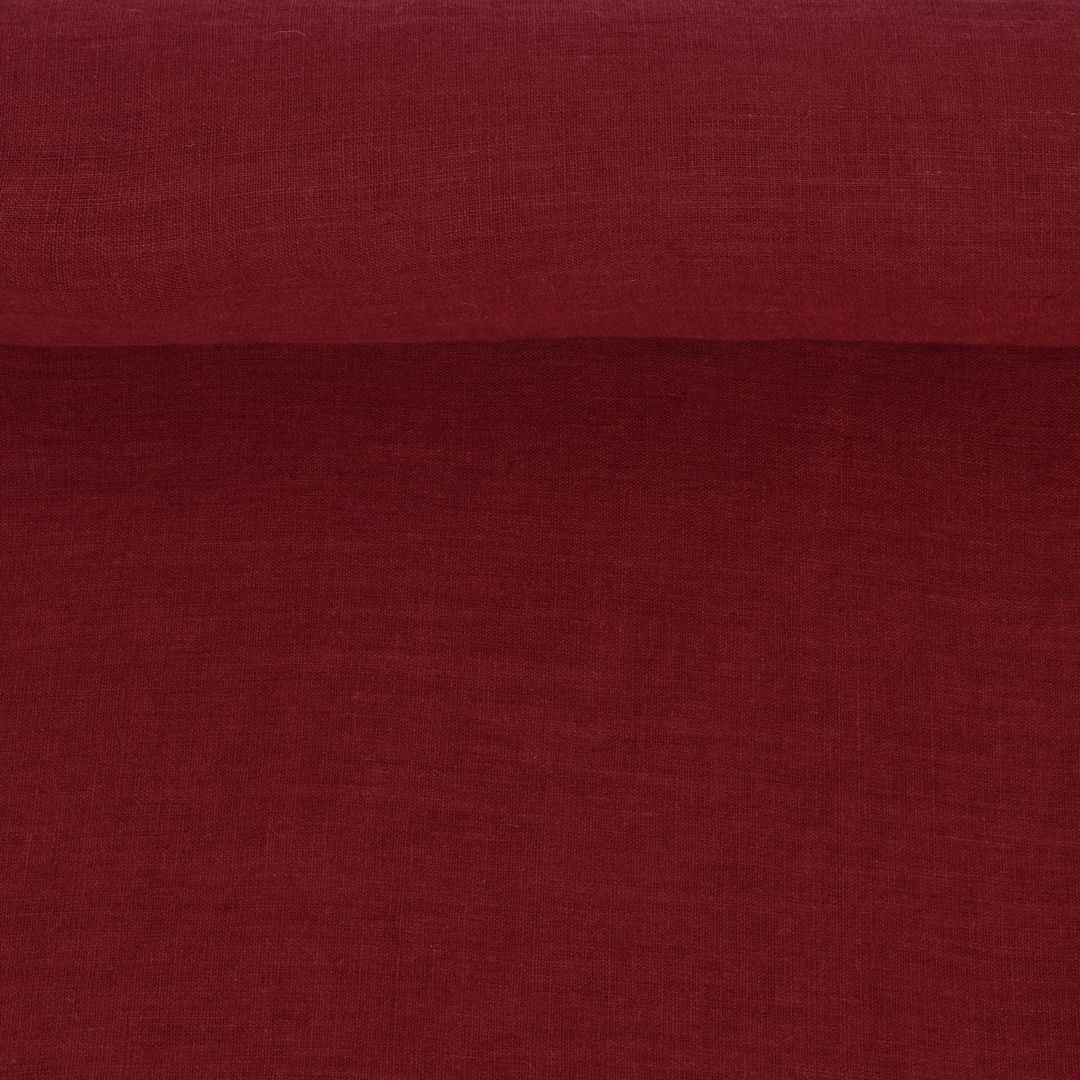 Washed burgundy color linen fabric, 130 g/m²