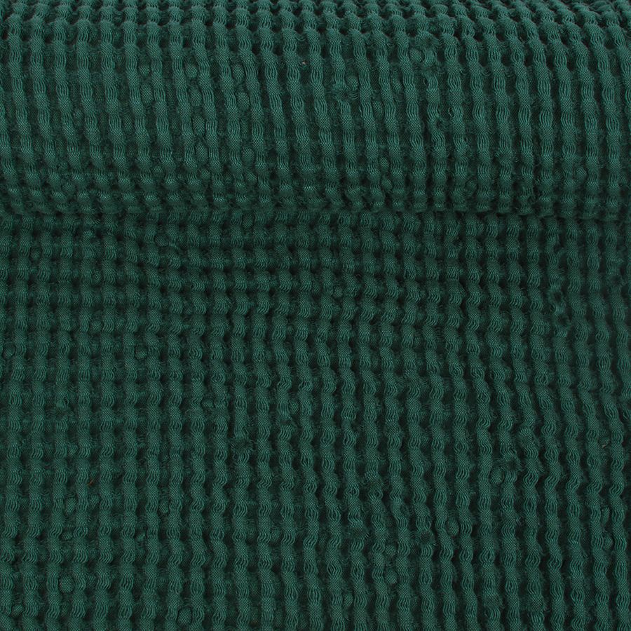 Washed waffle weave fabric in dark green color, 310 g/m² (Bale)