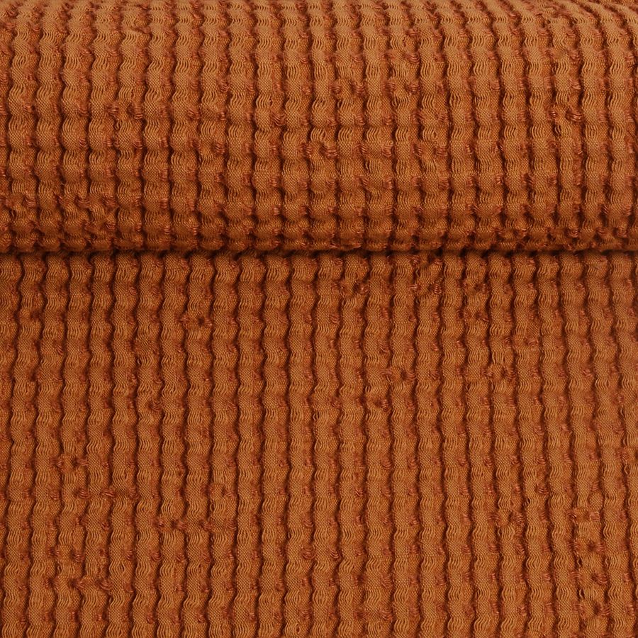 Washed waffle weave fabric in brown color, 310 g/m² (Bale)