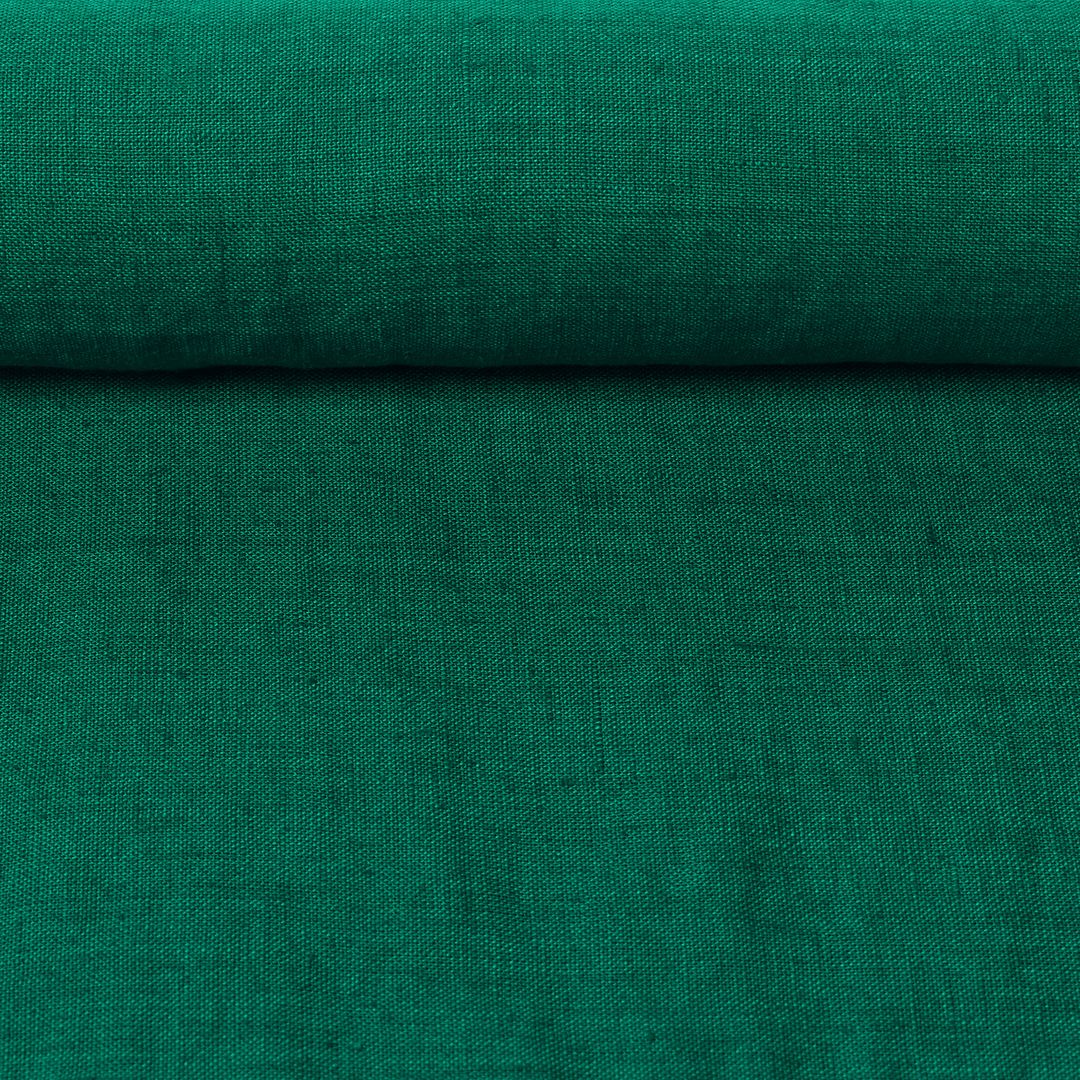Washed emerald color linen fabric, 200 g/m²