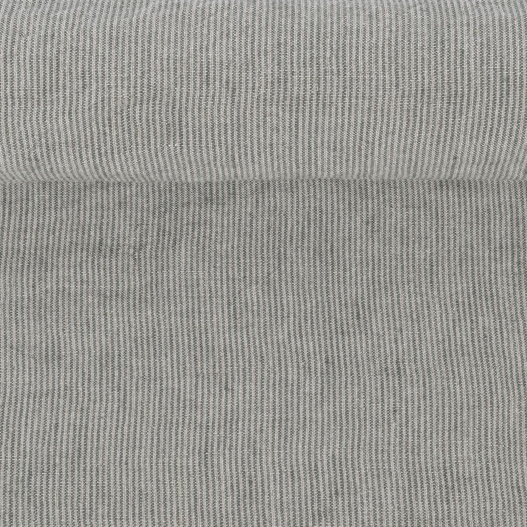 Washed linen fabric in greenish stripes, 200 g/m²