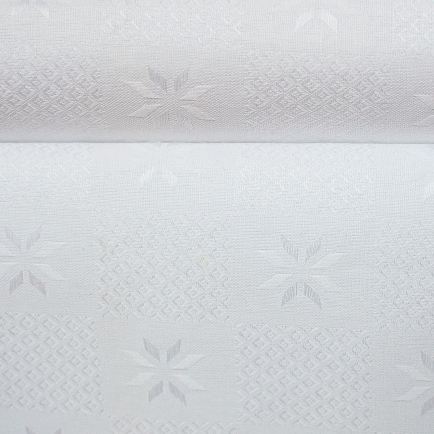 Baltas žakardinis lininis audinys Snaigės, 205 g/m²