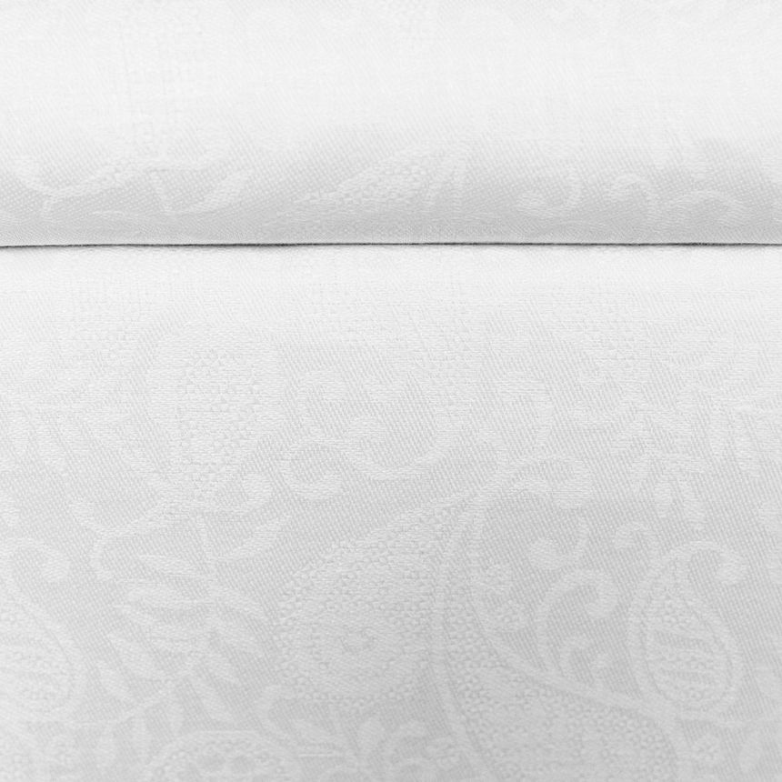 Žakardinis lininis audinys Balti ornamentai, 205 g/m²