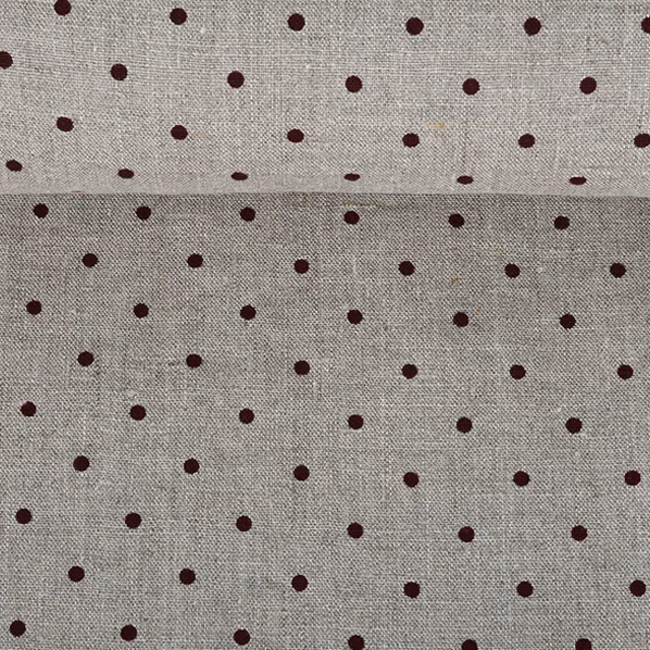 Washed natural fabric in black dots pattern, 200 g/m²