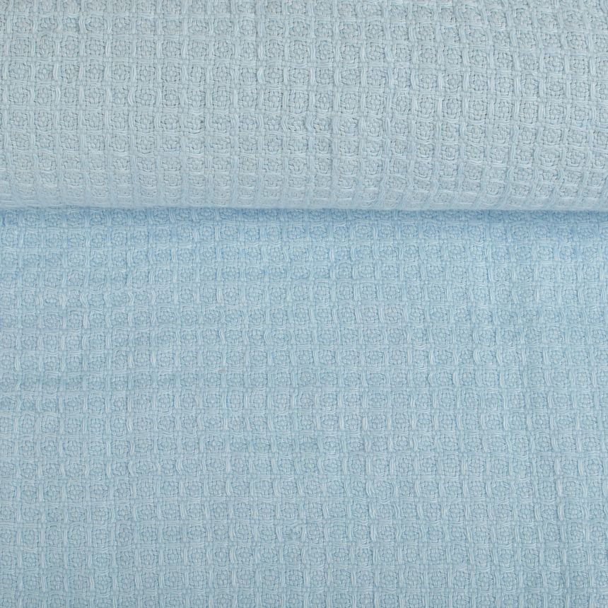 Waffle weave washed linen fabric in baby blue, 320 g/m²