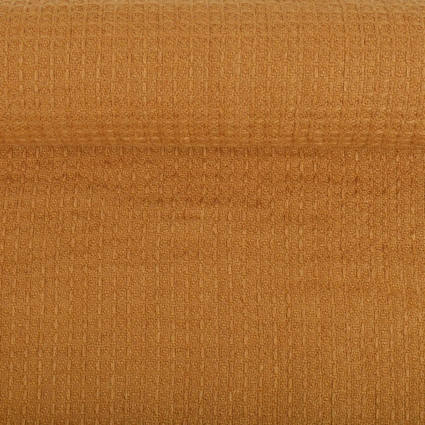 Waffle weave washed linen fabric in chestnut brown, 320 g/m²