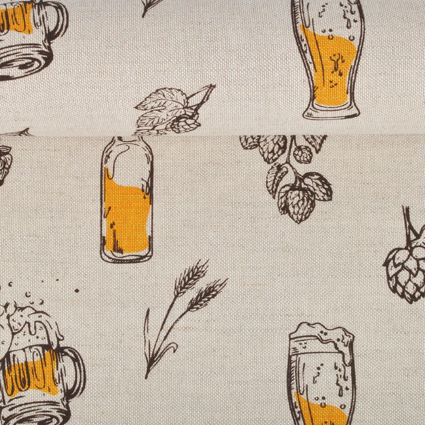 Printed natural semi-linen fabric Hop, 240 g/m²