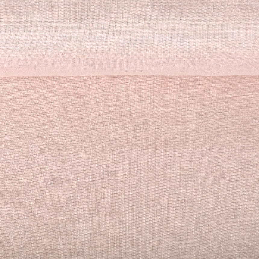 Washed linen fabric in soft pink, 130 g/m²