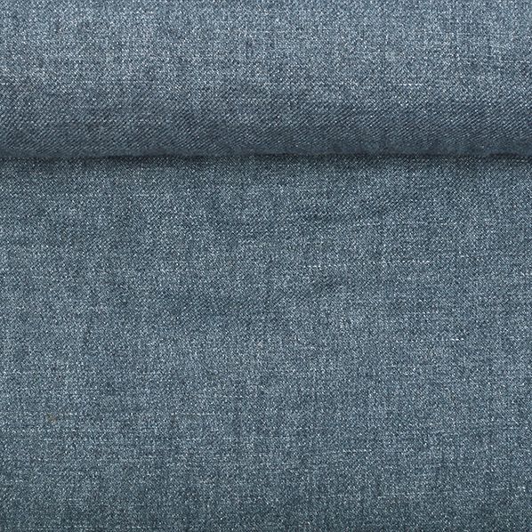 Washed linen and wool fabric in blue, 240 g/m²