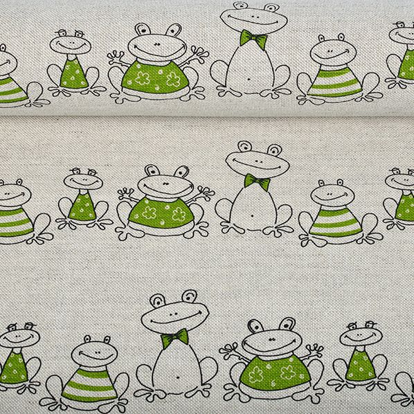 Printed fabric Green frogs, 240 g/m²