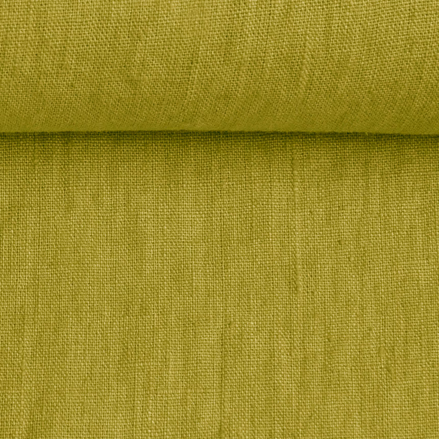 Washed linen fabric in green pear, 195 g/m²