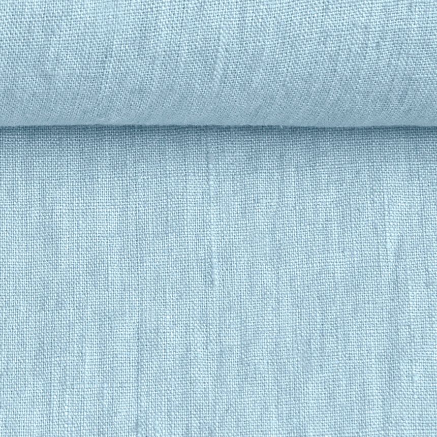 Washed linen fabric in pale sky colour, 195 g/m²