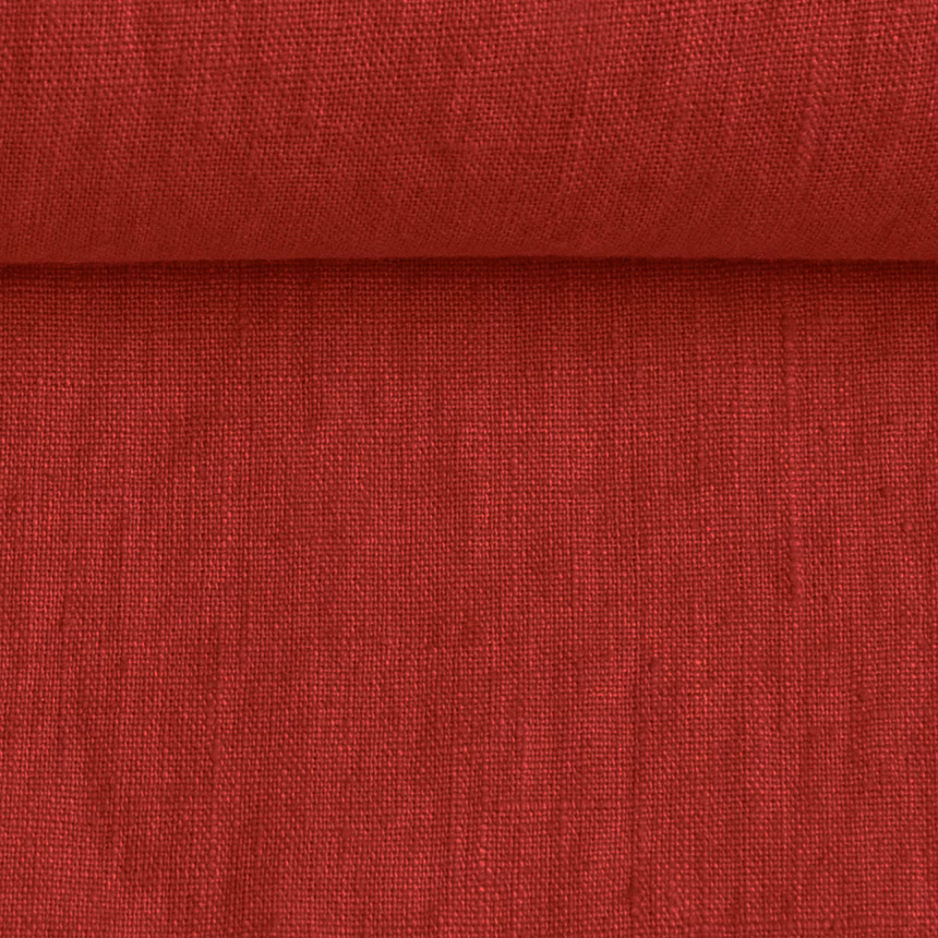 Washed linen fabric in burgundy colour, 195 g/m²