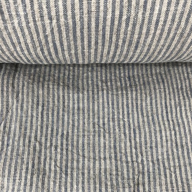 Washed linen fabric in stripes, 205 g/m²