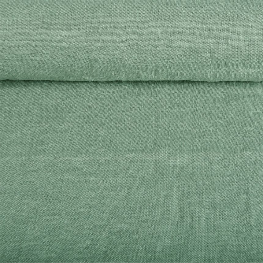 Washed linen fabric in dark mint colour 205 g/m²