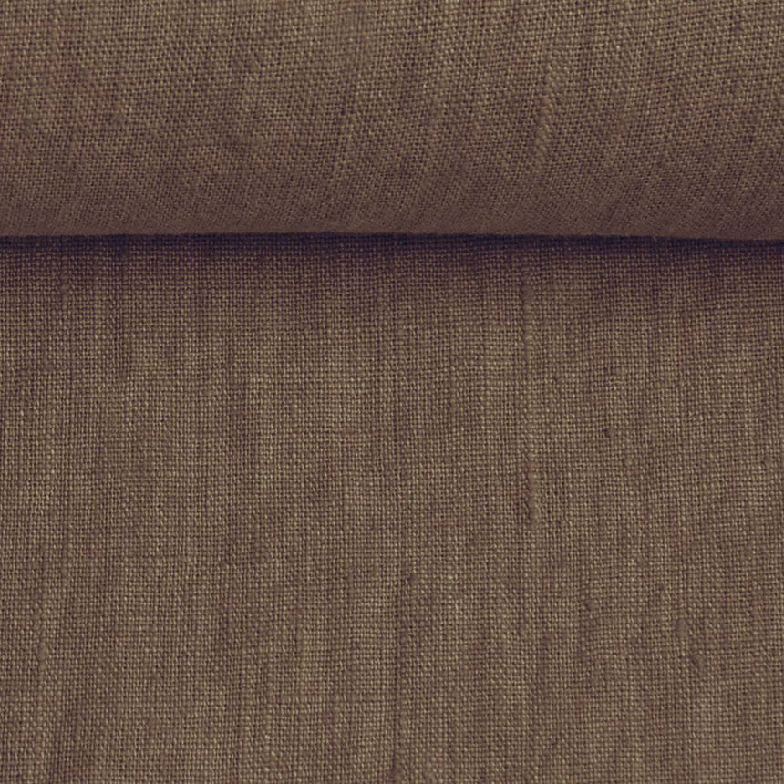 Washed linen fabric in brown, 195 g/m²