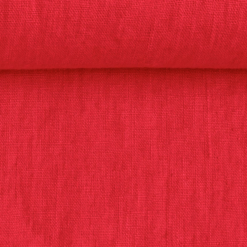 Washed linen fabric in cyclamen pink, 195 g/m²