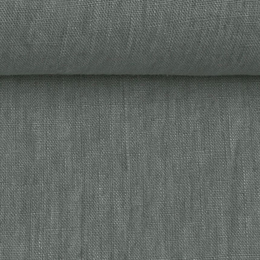 Washed linen fabric in grey, 205 g/m²