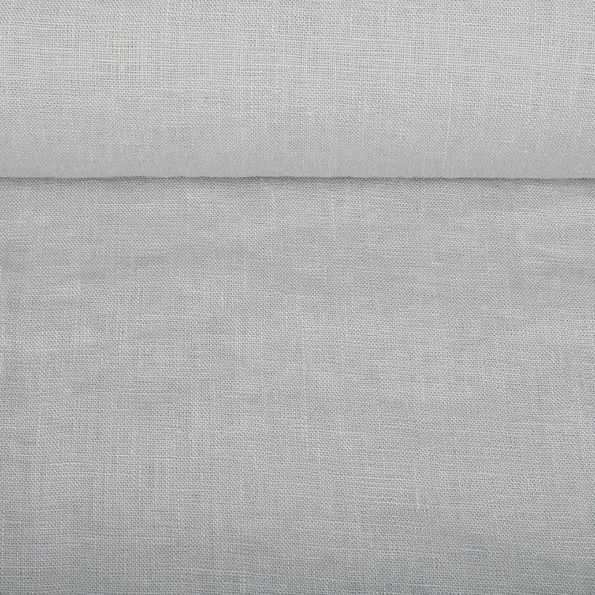 Washed linen fabric in light grey, 195 g/m²
