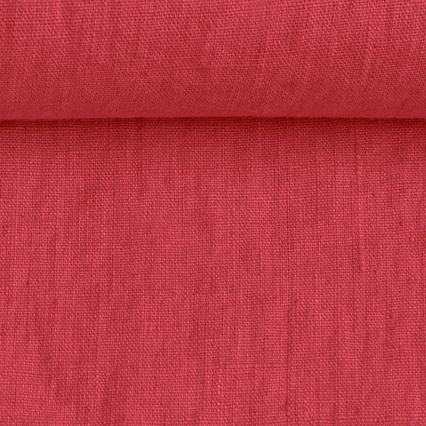 Washed linen fabric in raspberry colour, 205 g/m²