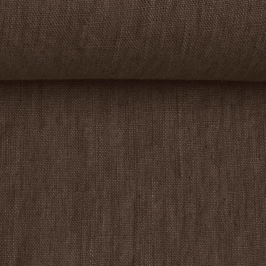 Washed linen fabric in dark chocolate colour, 205 g/m²