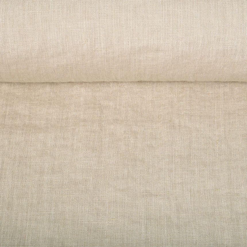 Washed linen fabric in sand colour, 130 g/m²