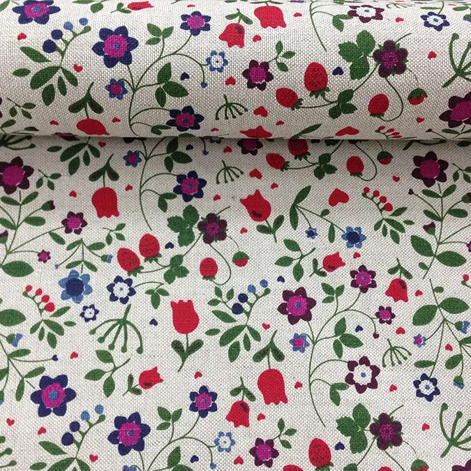 Printed fabric Strawberries, 240 g/m²