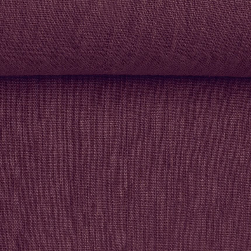 Washed linen fabric in plum colour, 205 g/m²